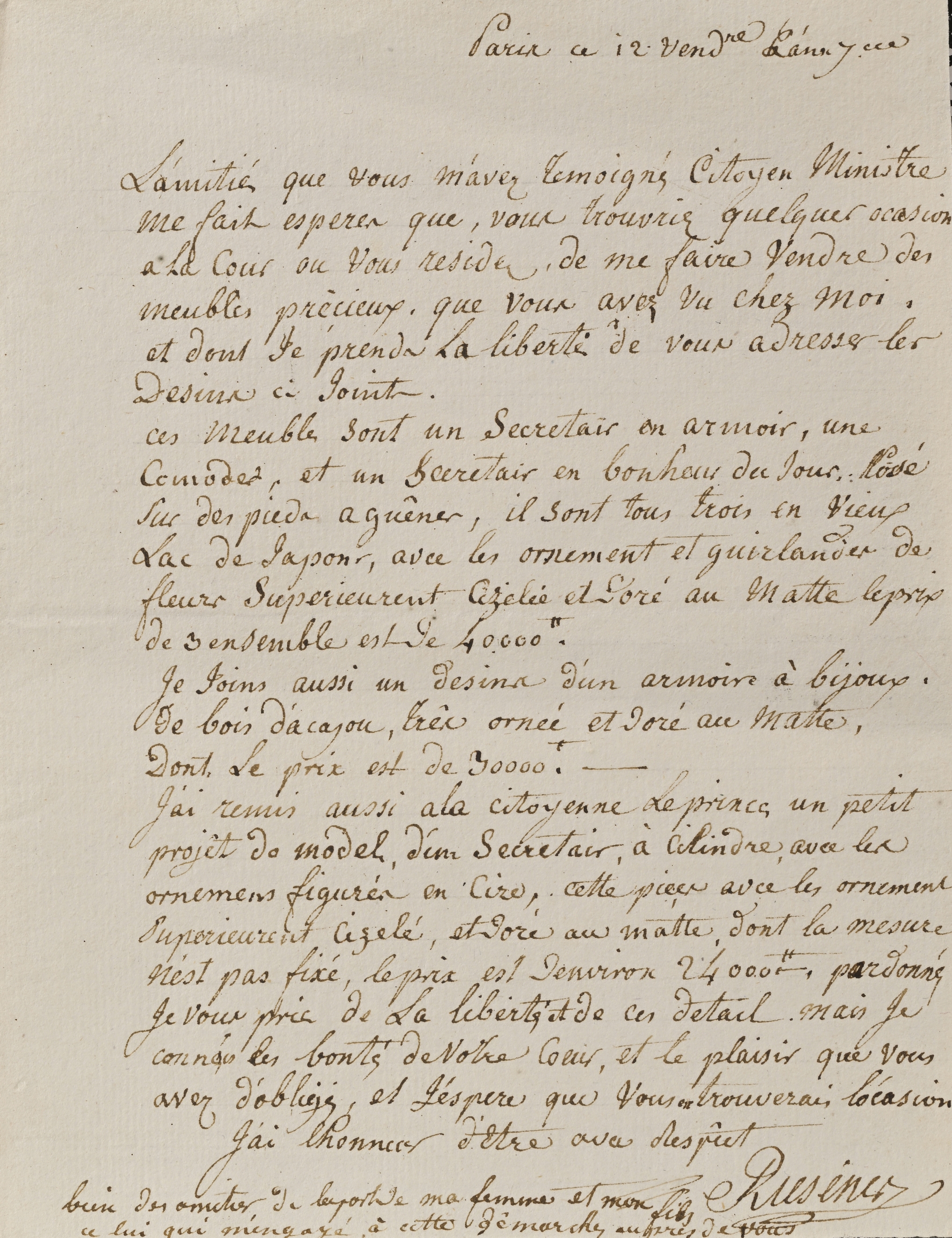 Lettre de Riesener à Guillemardet