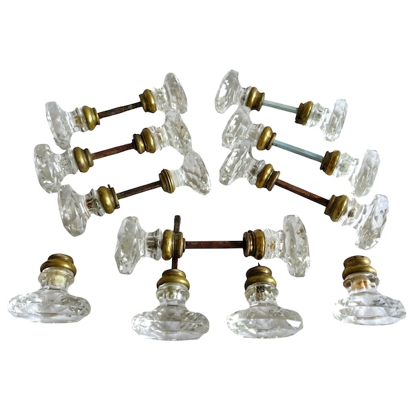 7 double-poignées de portes de château, hôtel particulier en cristal de Baccarat époque Napoléon III
