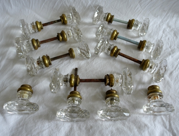 7 double-poignées de portes de château, hôtel particulier en cristal de Baccarat époque Napoléon III
