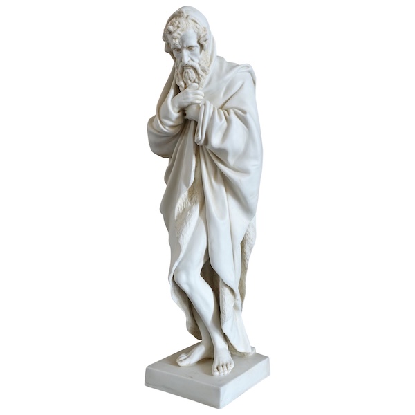 Tall biscuit statue : allegory of winter, neoclassical sculpture - 35cm