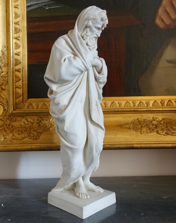 Tall biscuit statue : allegory of winter, neoclassical sculpture - 35cm