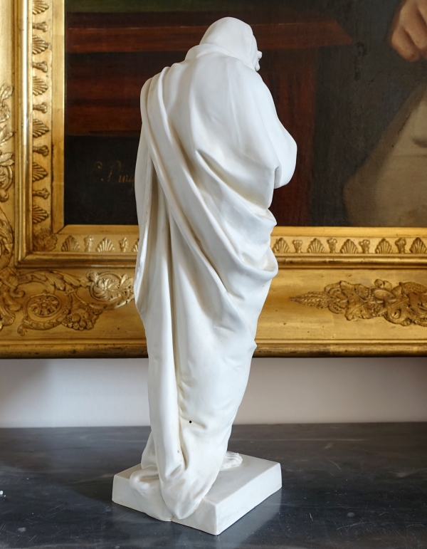 Tall biscuit statue : allegory of winter, neoclassical sculpture - 35cm