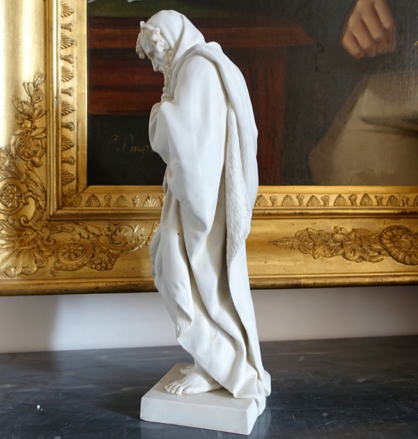 Tall biscuit statue : allegory of winter, neoclassical sculpture - 35cm