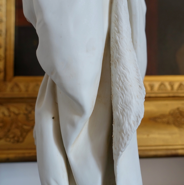 Tall biscuit statue : allegory of winter, neoclassical sculpture - 35cm