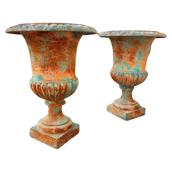 Pair of tall painted cast iron vases, Medicis shape - 19th century - 44cm