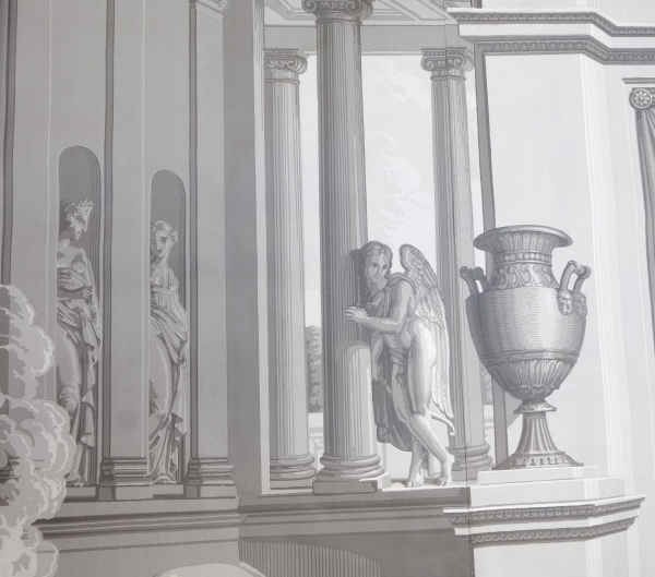 Large Empire style wall paper picturing Psyche's bath - mythological scene