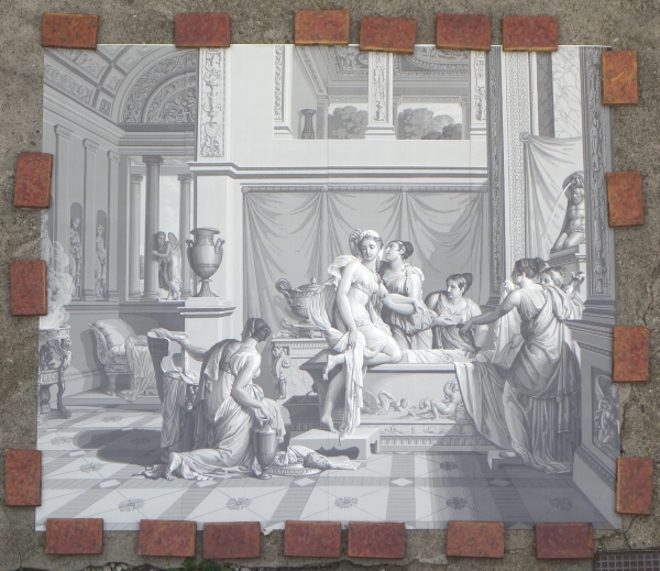 Large Empire style wall paper picturing Psyche's bath - mythological scene