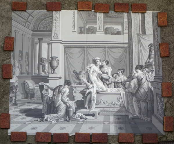 Large Empire style wall paper picturing Psyche's bath - mythological scene
