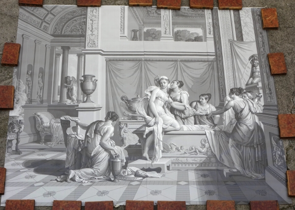 Large Empire style wall paper picturing Psyche's bath - mythological scene