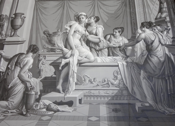 Large Empire style wall paper picturing Psyche's bath - mythological scene