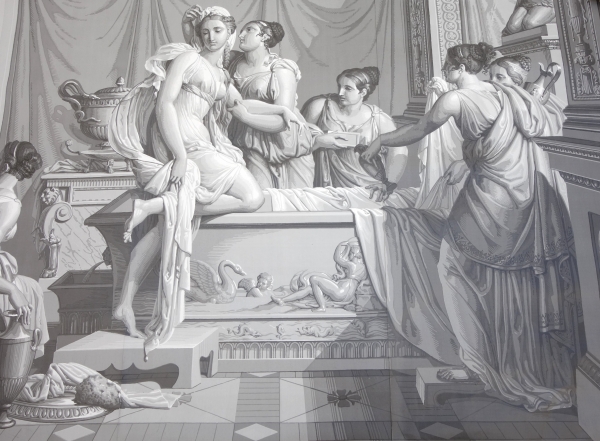 Large Empire style wall paper picturing Psyche's bath - mythological scene