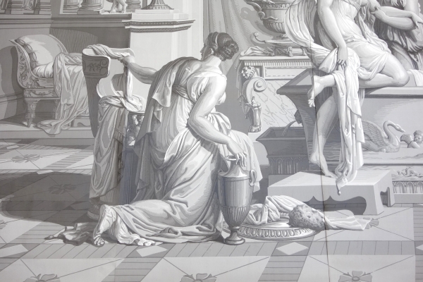 Large Empire style wall paper picturing Psyche's bath - mythological scene