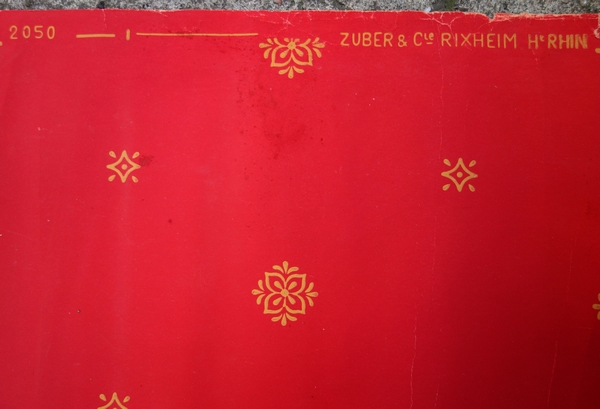 Zuber lot de papier peint gouaché rouge de style Empire, état neuf, 14 rouleaux - années 1900-1930