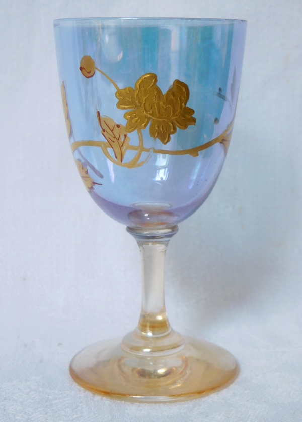 Baccarat crystal liquor set, late 19th century production, iridescent gilt crystal - original sticker