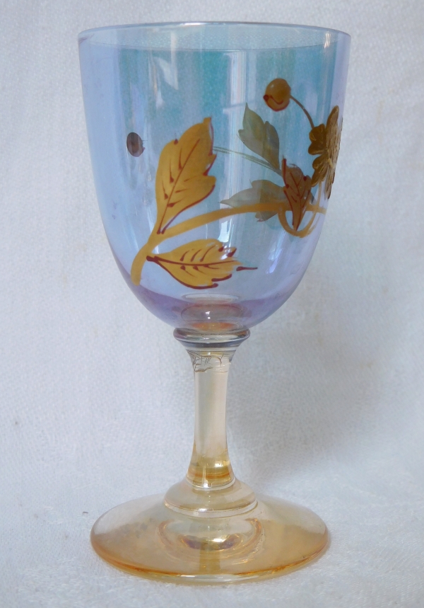 Baccarat crystal liquor set, late 19th century production, iridescent gilt crystal - original sticker