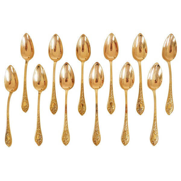 12 vermeil coffee spoons / tea spoons, old man Hallmark, early 19th century