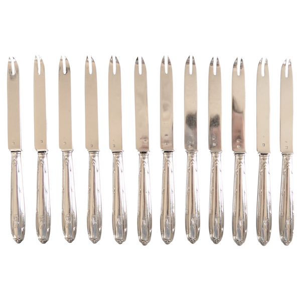 Set of 12 sterling silver crustacean forks / knives, Louis XVI style - silversmith Lapparra & Gabriel