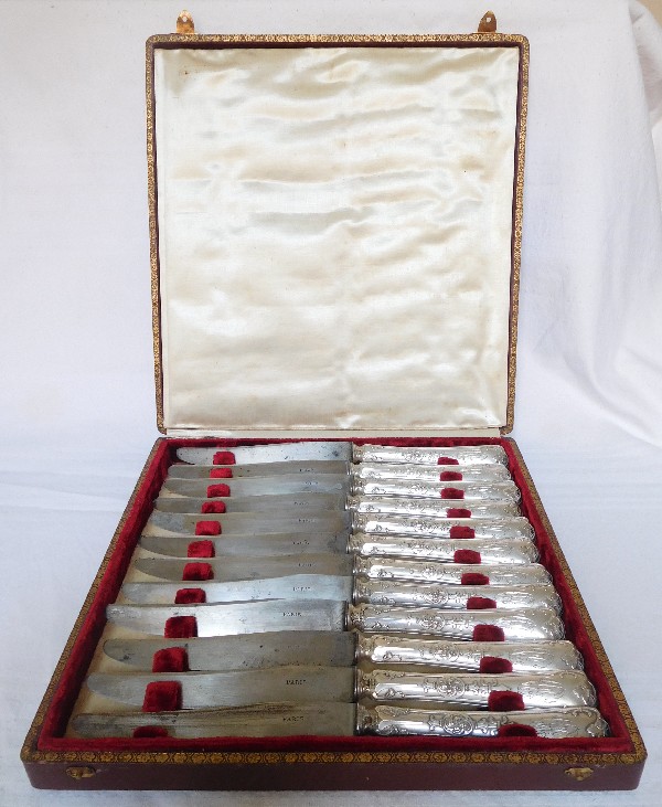 12 antique French silver knives, Renaissance style, Puiforcat