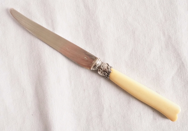 12 couteaux à fruits de style Louis XV, ivoire et argent massif - poinçon Minerve