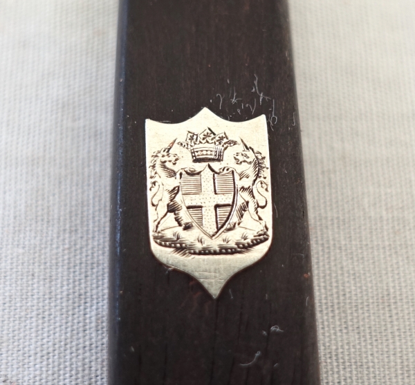 12 sterling silver and ebony fruit knives, Duke of Castries coat of arms