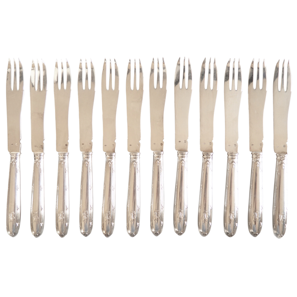 Set of 12 sterling silver melon knives / melon forks, Louis XVI style - silversmith Lapparra & Gabriel