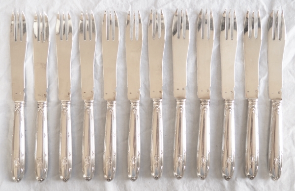 Set of 12 sterling silver melon knives / melon forks, Louis XVI style - silversmith Lapparra & Gabriel