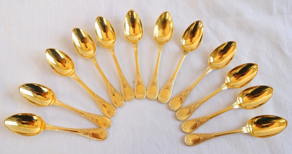 Set of 12 vermeil moka spoons (sterling silver), Empire style - silversmith Christofle