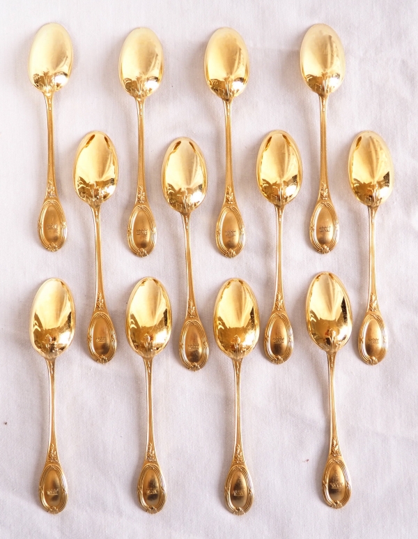 12 vermeil Louis XVI style coffee spoons, crown of Baron, late 19th century