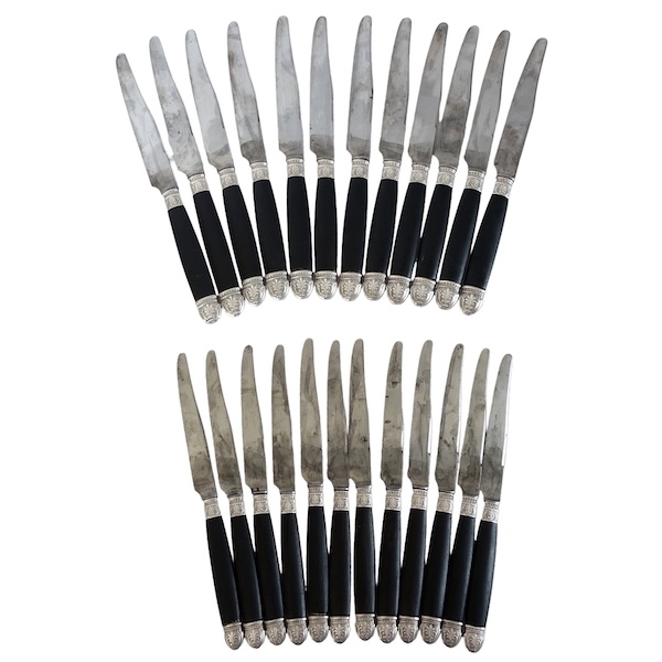 Empire style ebony and sterling silver knives set - 24 pieces