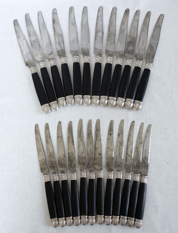 Empire style ebony and sterling silver knives set - 24 pieces