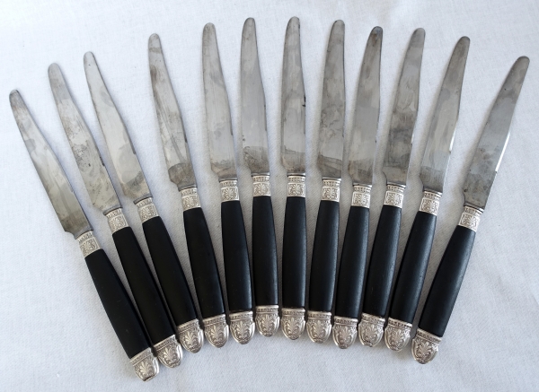 Empire style ebony and sterling silver knives set - 24 pieces