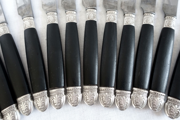 Empire style ebony and sterling silver knives set - 24 pieces