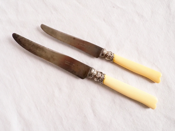 Ménagère de 24 couteaux de style Louis XV, manche en ivoire, virole en argent massif