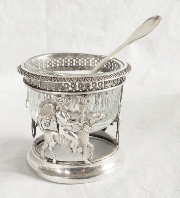 Suite de 4 salerons / salières Empire en argent massif - allégorie de l'amour fidèle - poinçon Coq