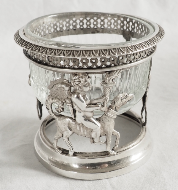 Suite de 4 salerons / salières Empire en argent massif - allégorie de l'amour fidèle - poinçon Coq