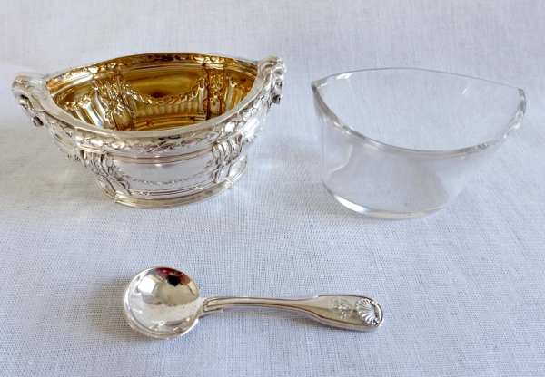4 salières en argent massif vermeil, style Louis XVI, têtes de béliers par Puiforcat - poinçon Minerve