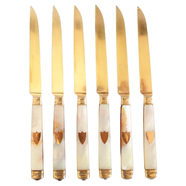 6 Empire vermeil and mother of pearl fruit knives (sterling silver) - early 19th century circa 1800