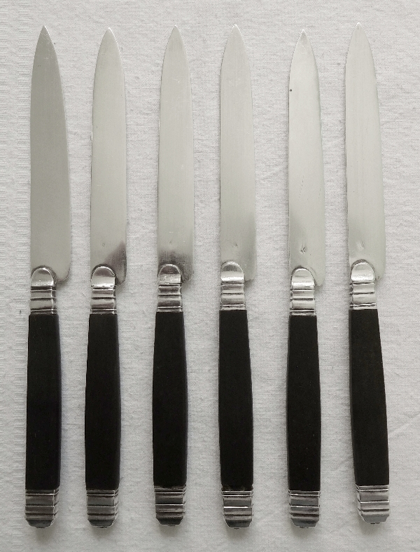 6 sterling silver and ebony knives