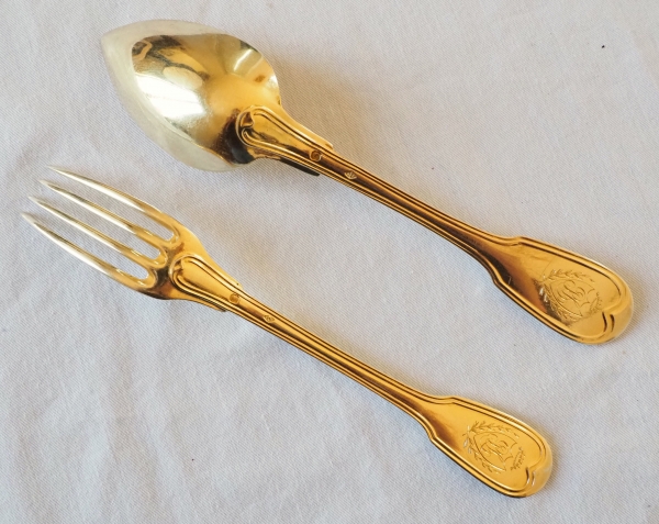 Queille : vermeil dessert cutlery set (sterling silver) - 12 pieces - 19th century