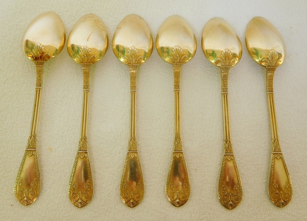 Set of 6 Empire style vermeil moka spoons