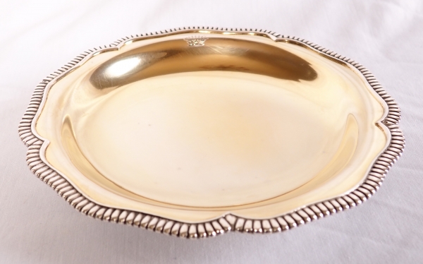 Sterling silver and vermeil serving plate, crown of Count engraved