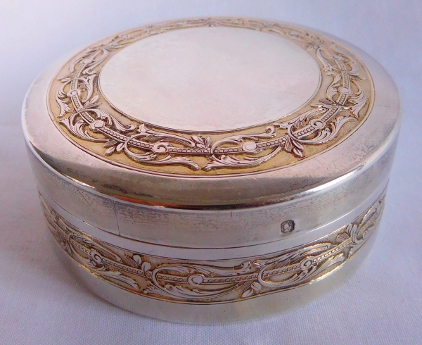 Louis XVI style sterling silver and vermeil cufflinks box, late 19th century