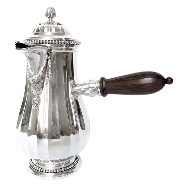 Puiforcat : tall sterling silver chocolate pot or coffee pot, Louis XVI style