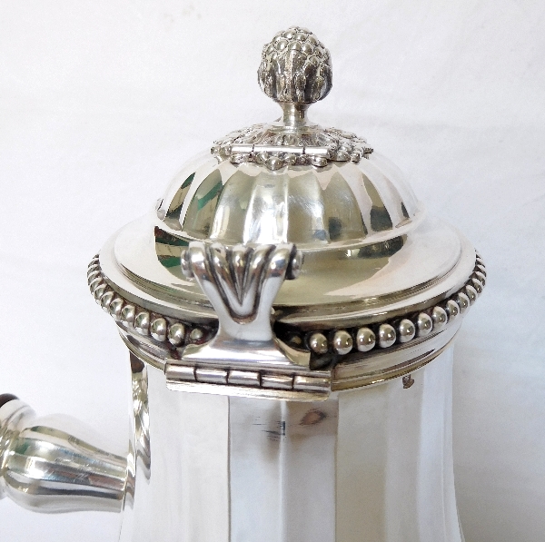 Puiforcat : tall sterling silver chocolate pot or coffee pot, Louis XVI style