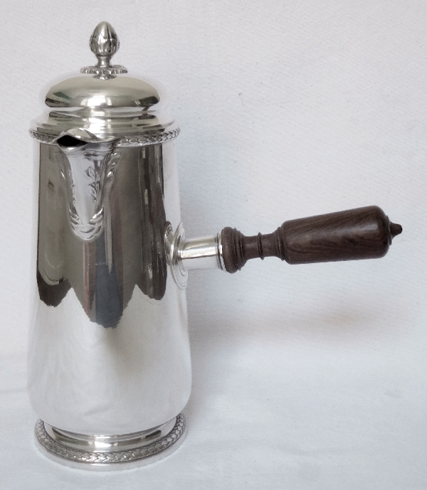Sterling silver Louis XVI style chocolate pot, silversmith Ravinet & Cie