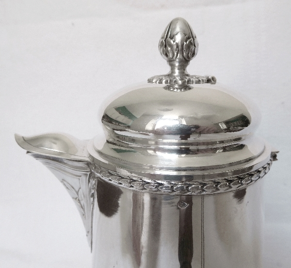 Sterling silver Louis XVI style chocolate pot, silversmith Ravinet & Cie
