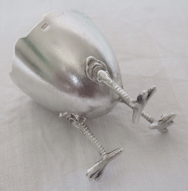 Antique sterling silver & vermeil egg cup and spoon, cracked eggshell & chicken feet