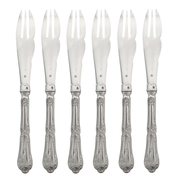 Puiforcat : set of 6 sterling silver melon knives, Transition style Pompadour pattern