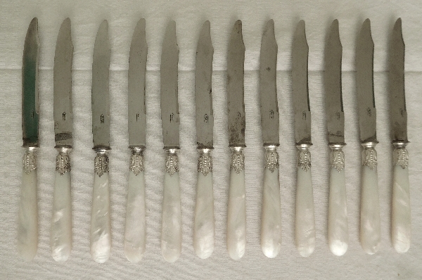 Mother of pearl and sterling silver cutlery set, Louis XVI style, mid 19th century production - 24pcs