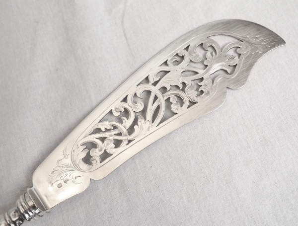 Louis XVI style sterling silver fish serving set, crown of count - silversmith Henin Freres